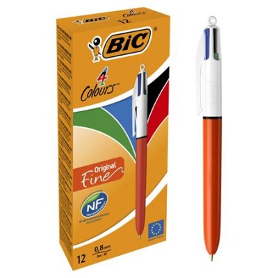 Guľôčkové pero, 0,3 mm, stláčací mechanizmus, štvorfarebné, BIC "4 Colours Fine"