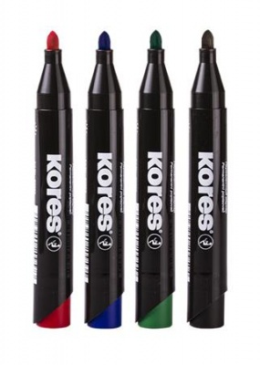 Permanentný popisovač, sada, 3-5 mm, kužeľový hrot, KORES "K-Marker XP1", 4 rôzne farby