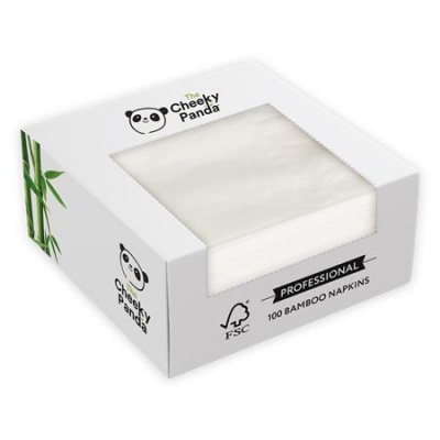Servítky, bambusové, 1/4 ohyb, 2-vrstvové, 39x39 cm, 100 ks, CHEEKY PANDA, biele