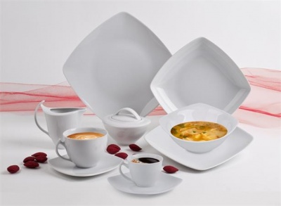 Mokka súprava, porcelán, hranatá, 9 cl, 6 ks sada, ROTBERG, "Quadrate", biela