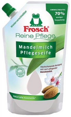 Tekuté mydlo, náhradná náplň, 0,5 l, FROSCH, mandľové mlieko