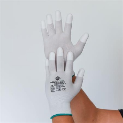 Ochranné rukavice, s karbónovým vláknom, končeky prstov potiahnuté PU, veľkosť L, bielo-sivé