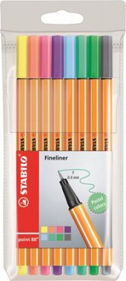 Liner, sada, 0,4 mm, STABILO "Point 88", 8 pastelových farieb