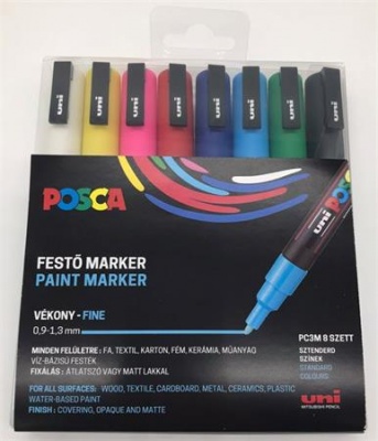 Dekoračný popisovač, sada, 0,9-1,3 mm, UNI "Posca PC-3M", 8 rôznych farieb