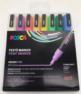 Dekoračný popisovač, sada, 0,9-1,3 mm, UNI "Posca PC-3M", 8 rôznych pastelových farieb