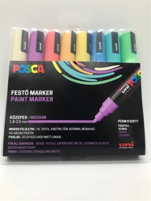Dekoračný popisovač, sada, 1,8-2,5 mm, UNI "Posca PC-5M", 8 rôznych pastelových farieb